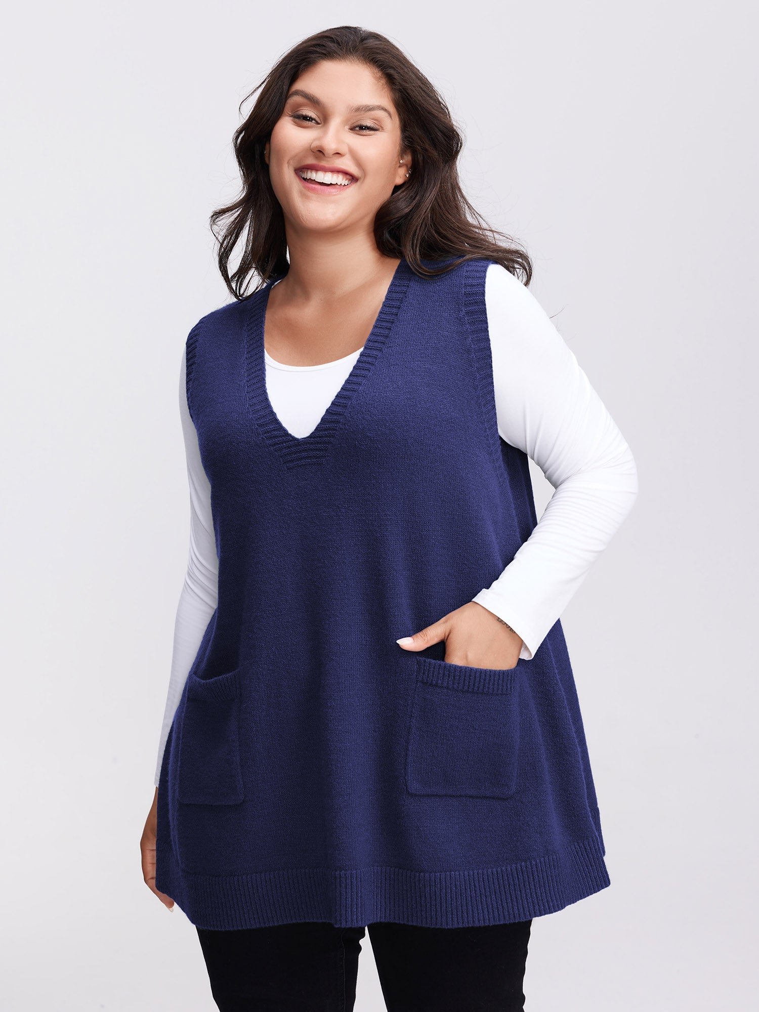 A-Line Pockets V-Neck Pullover