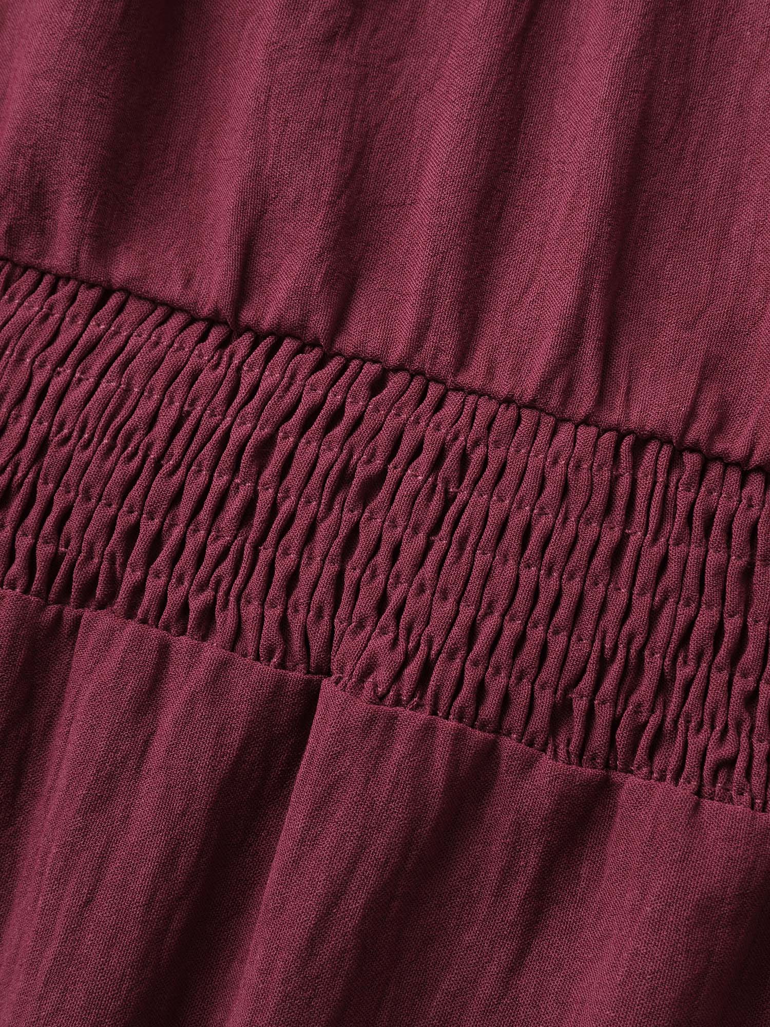 Stretchy Neckline Waist-Cinched Solid Blouse