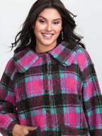 Fluffy Texture Plaid Button-Front Coat