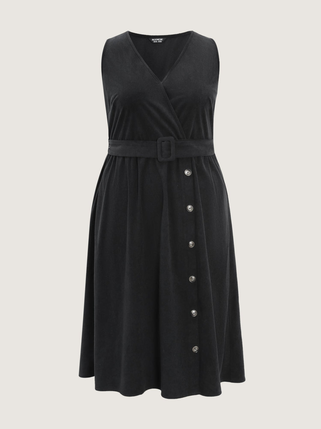 Corduroy Sleeveless Belted Side Midi Dress