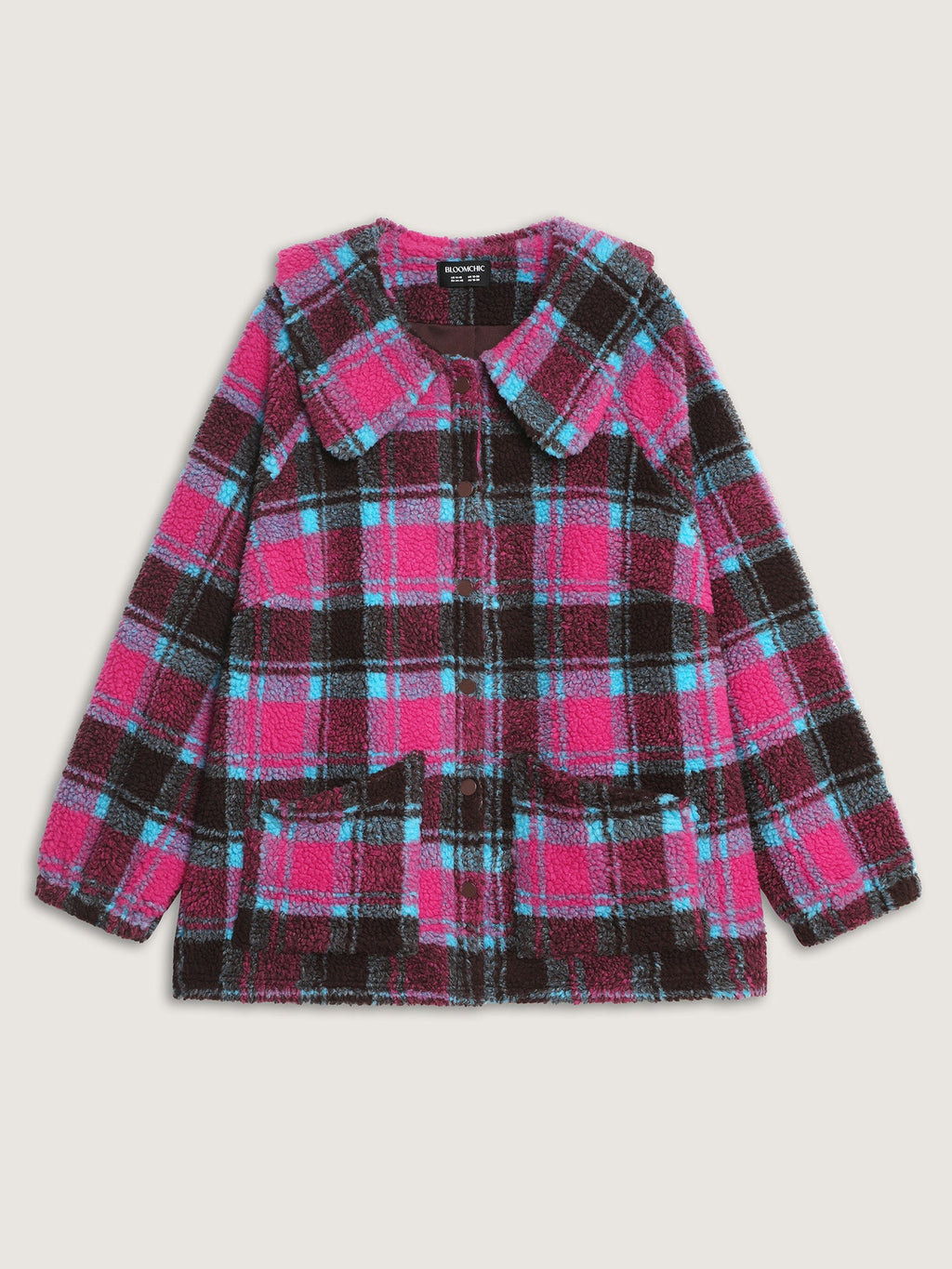 Fluffy Texture Plaid Button-Front Coat