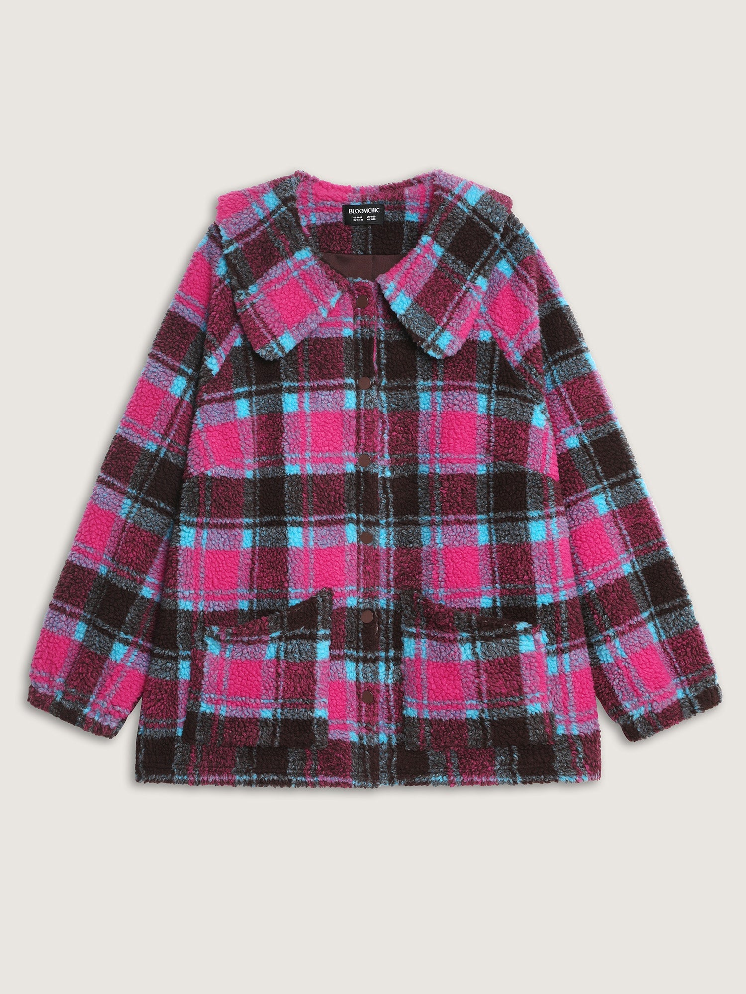 Fluffy Texture Plaid Button-Front Coat
