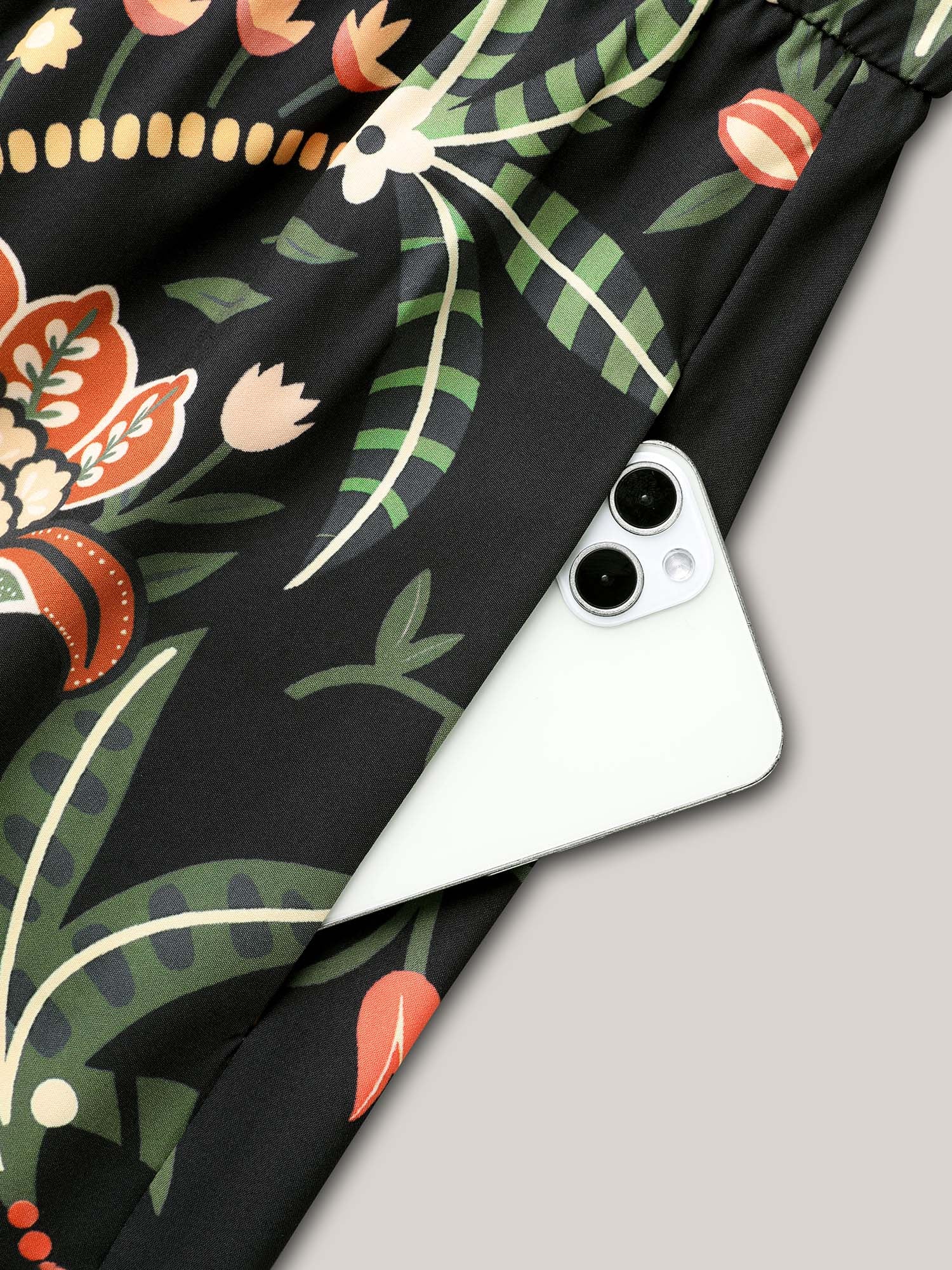 Floral Print Notched Collar Elastic Waist Dress