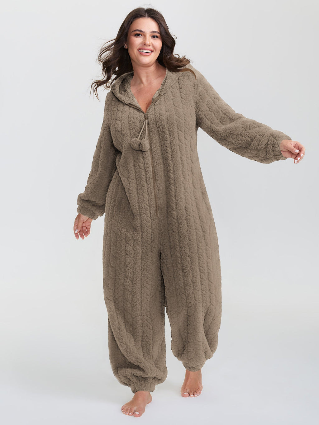 Fleece Half Zipper Hooded Sleep Jumpsuit