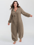 Fleece Half Zipper Hooded Sleep Jumpsuit