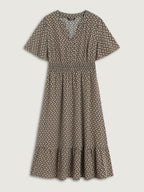 Geometric Print Waist-Cinched Tiered Midi Dress