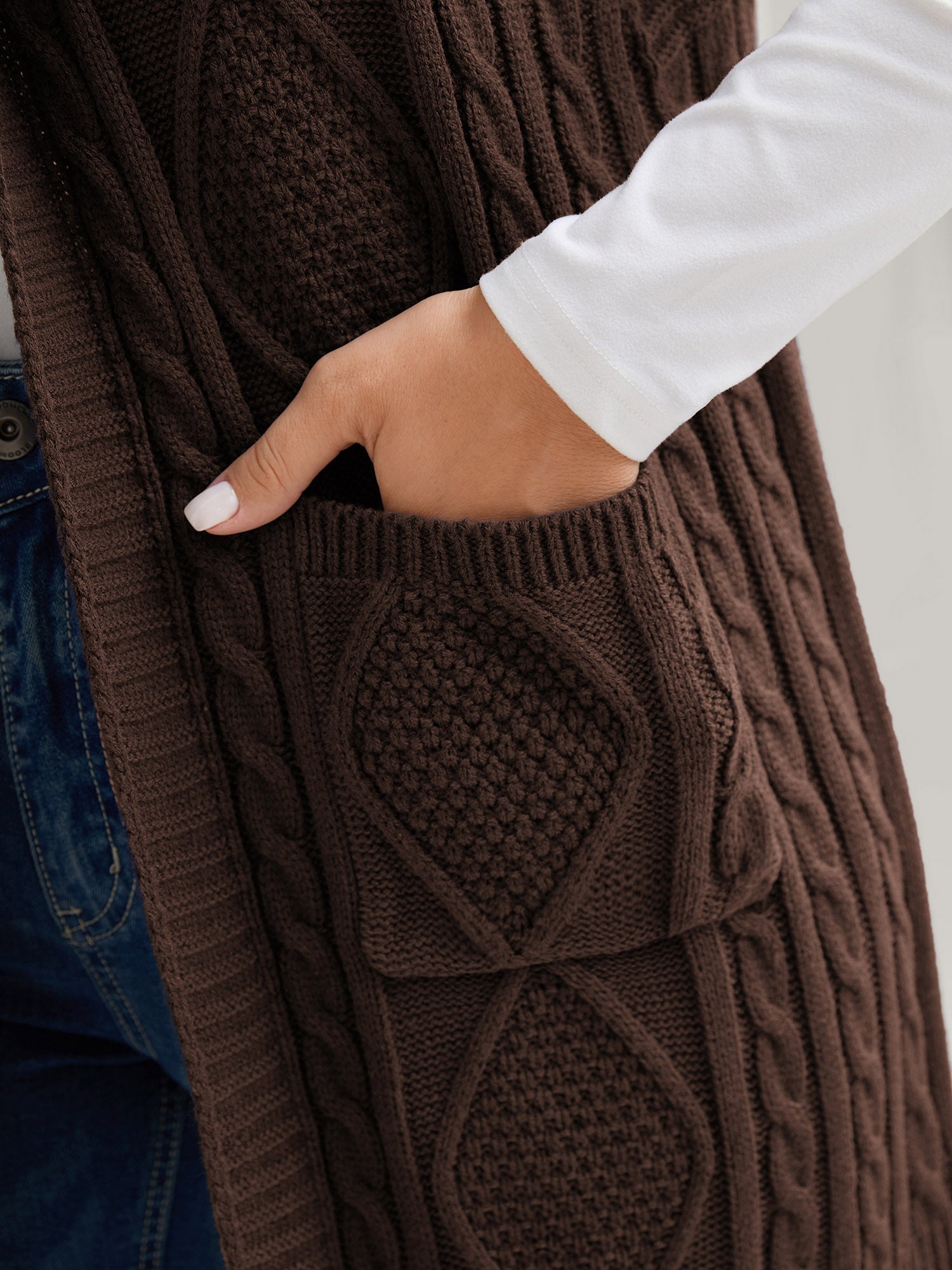 Twisted Hooded Sleeveless Knit Cardigan