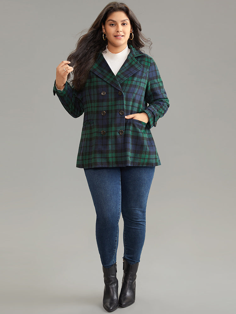 Patched Pocket Plaid Double Breasted Coat