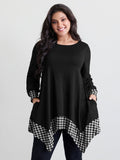 Supersoft Stretchy Checkered Asymmetrical Hem T-Shirt