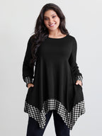 Supersoft Stretchy Checkered Asymmetrical Hem T-Shirt