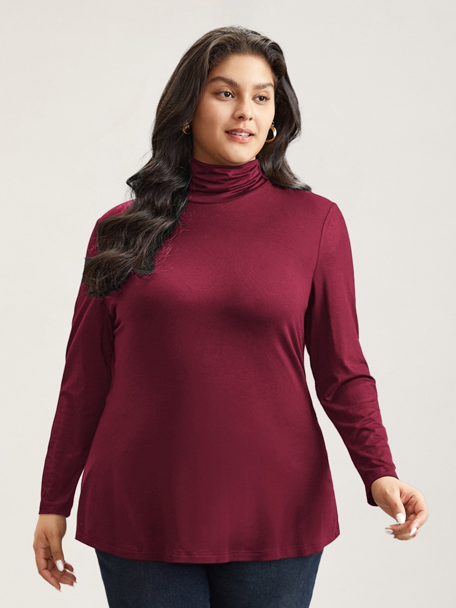 Supersoft Essentials Solid Funnel Neck Knit T-shirt