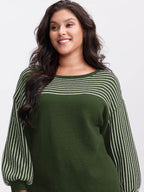 Stripe Boat Neck Balloon Sleeve Pullover
