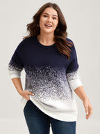 Jacquard Color Blend Ribbed Hem Pullover