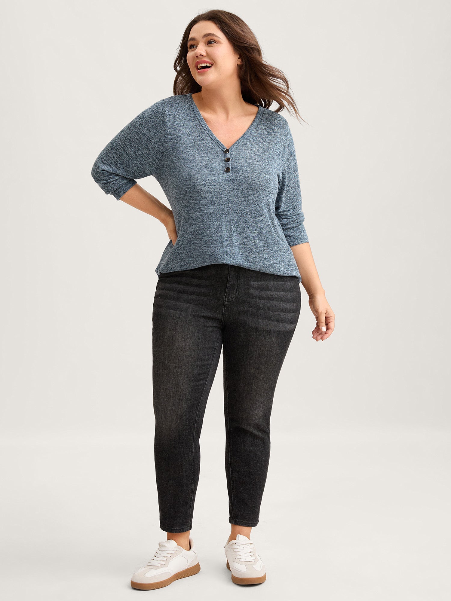 Heather Button Up Long Sleeve T-shirt