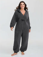 Fleece Half Zipper Hooded Sleep Jumpsuit