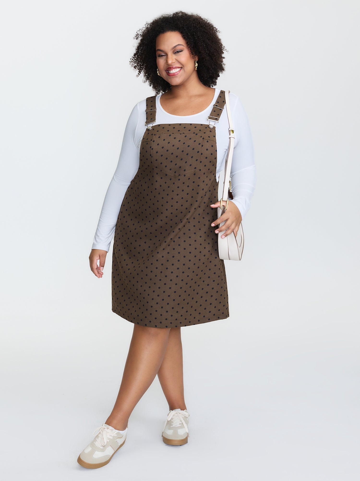 Corduroy Polka-Dot Pocketed Overall Dress