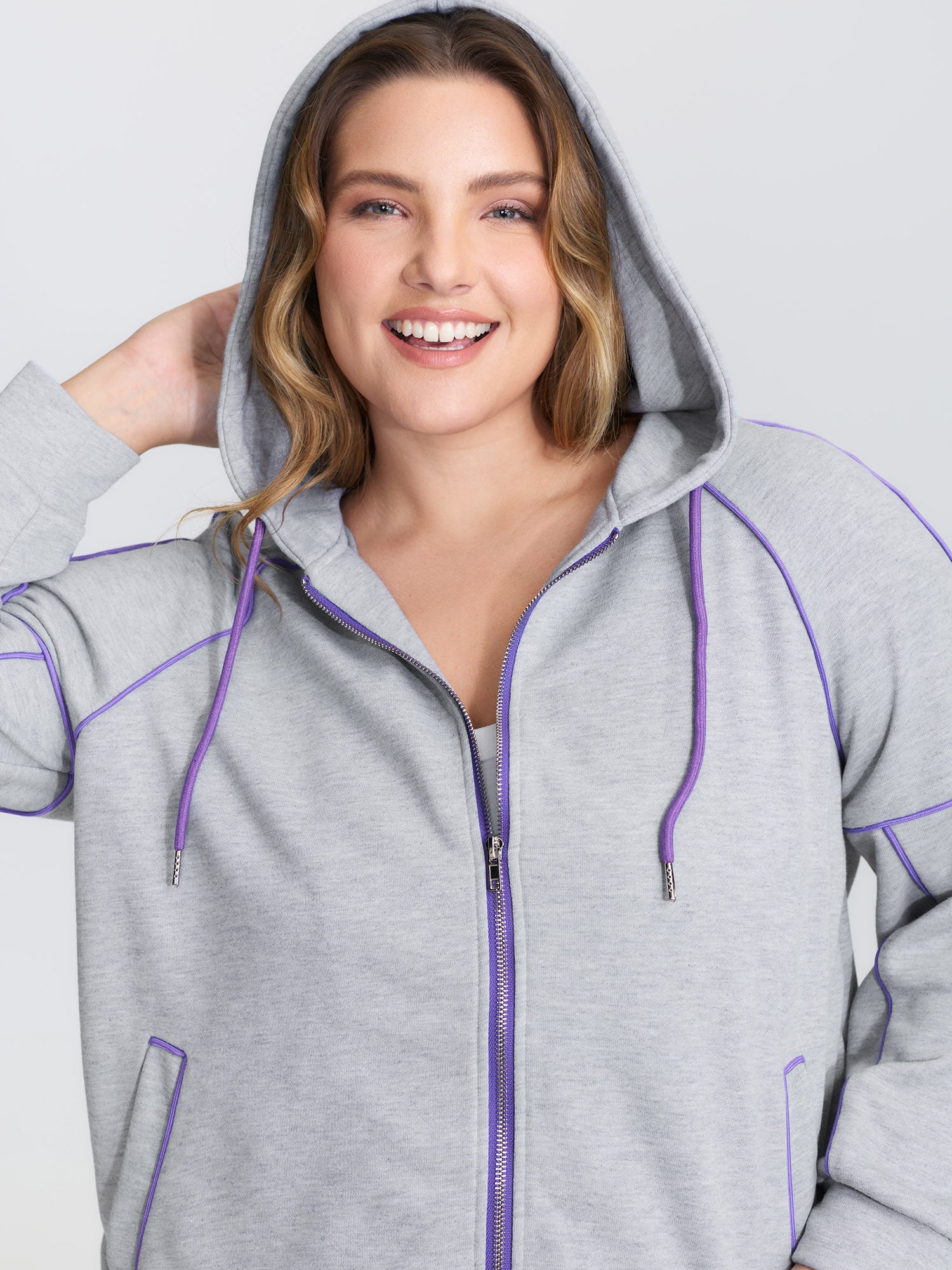 Color Contrast Drop Shoulder Hooded Jacket