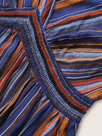 Striped Contrast Dolman Sleeve Shirred Pocket Split Flutter Dress