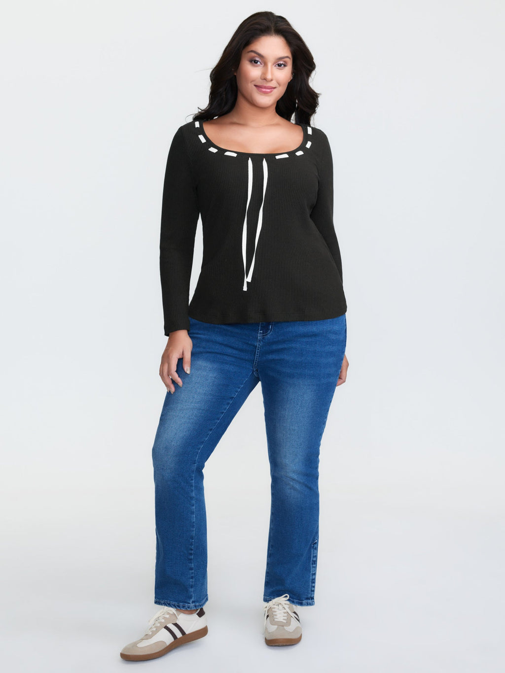 Supersoft Bow Tie Detail Ribbed Knit Top