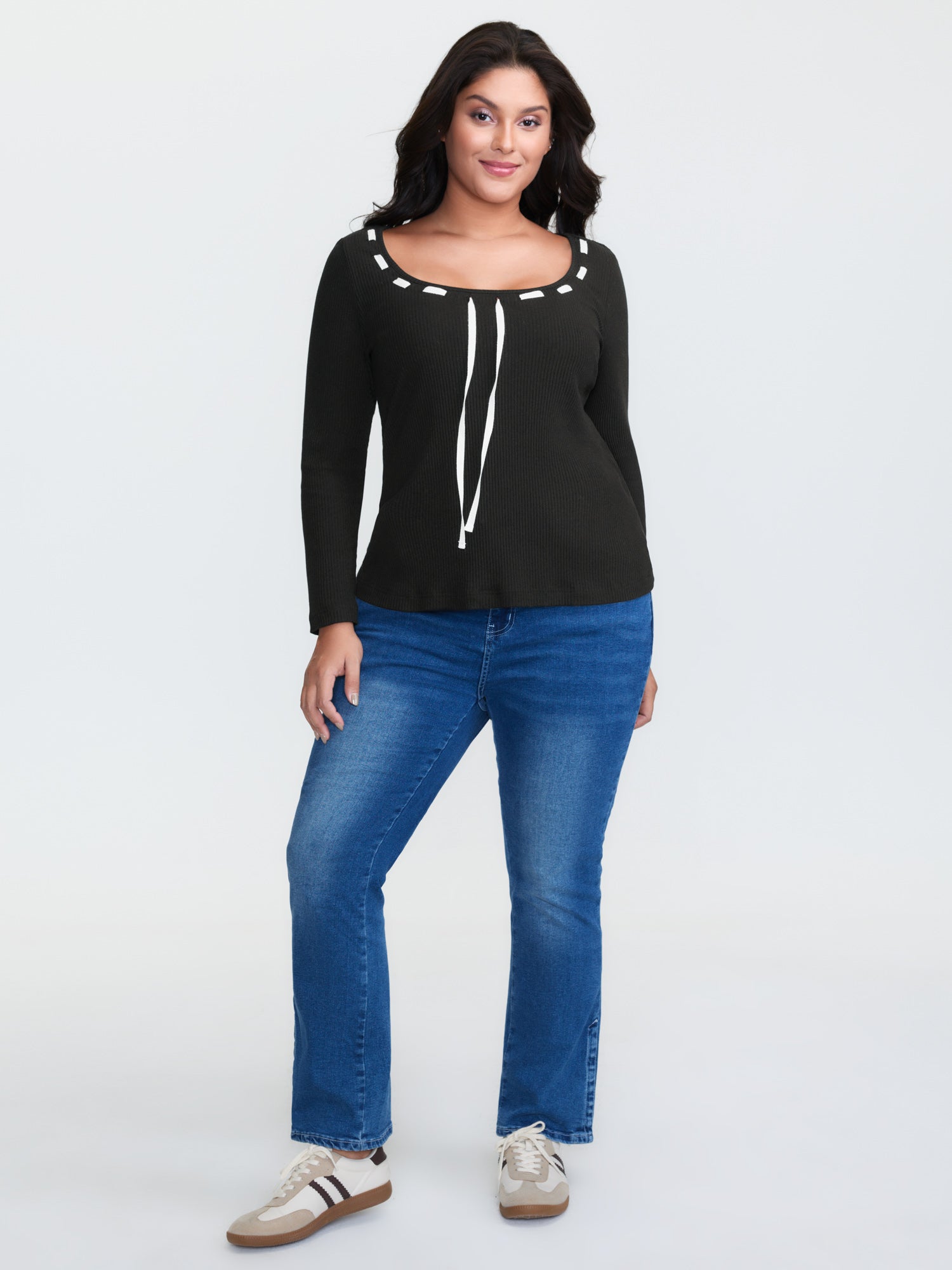 Supersoft Bow Tie Detail Ribbed Knit Top