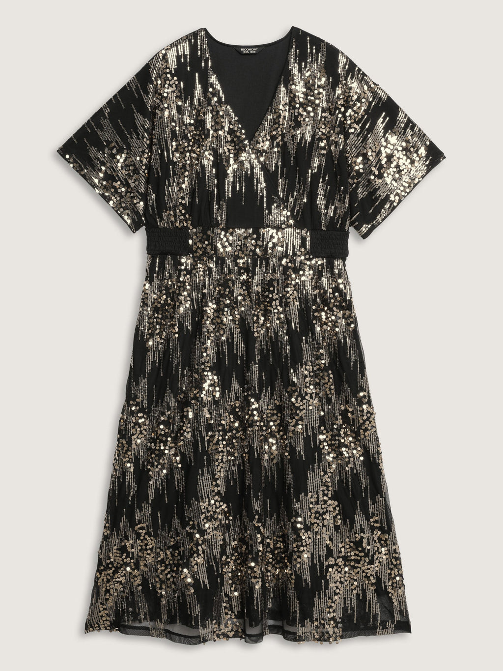 Sparkly Sequins Wrap Neck Midi Dress