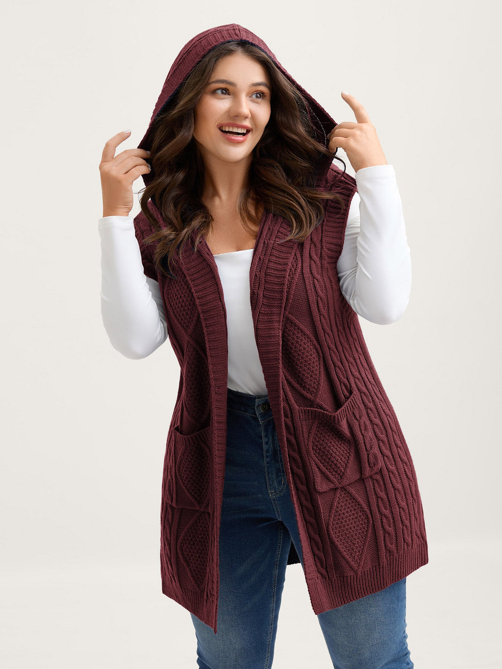 Twisted Hooded Sleeveless Knit Cardigan
