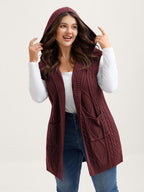 Twisted Hooded Sleeveless Knit Cardigan
