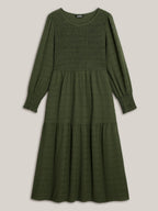 Plain Textured Shirred Midi Dress