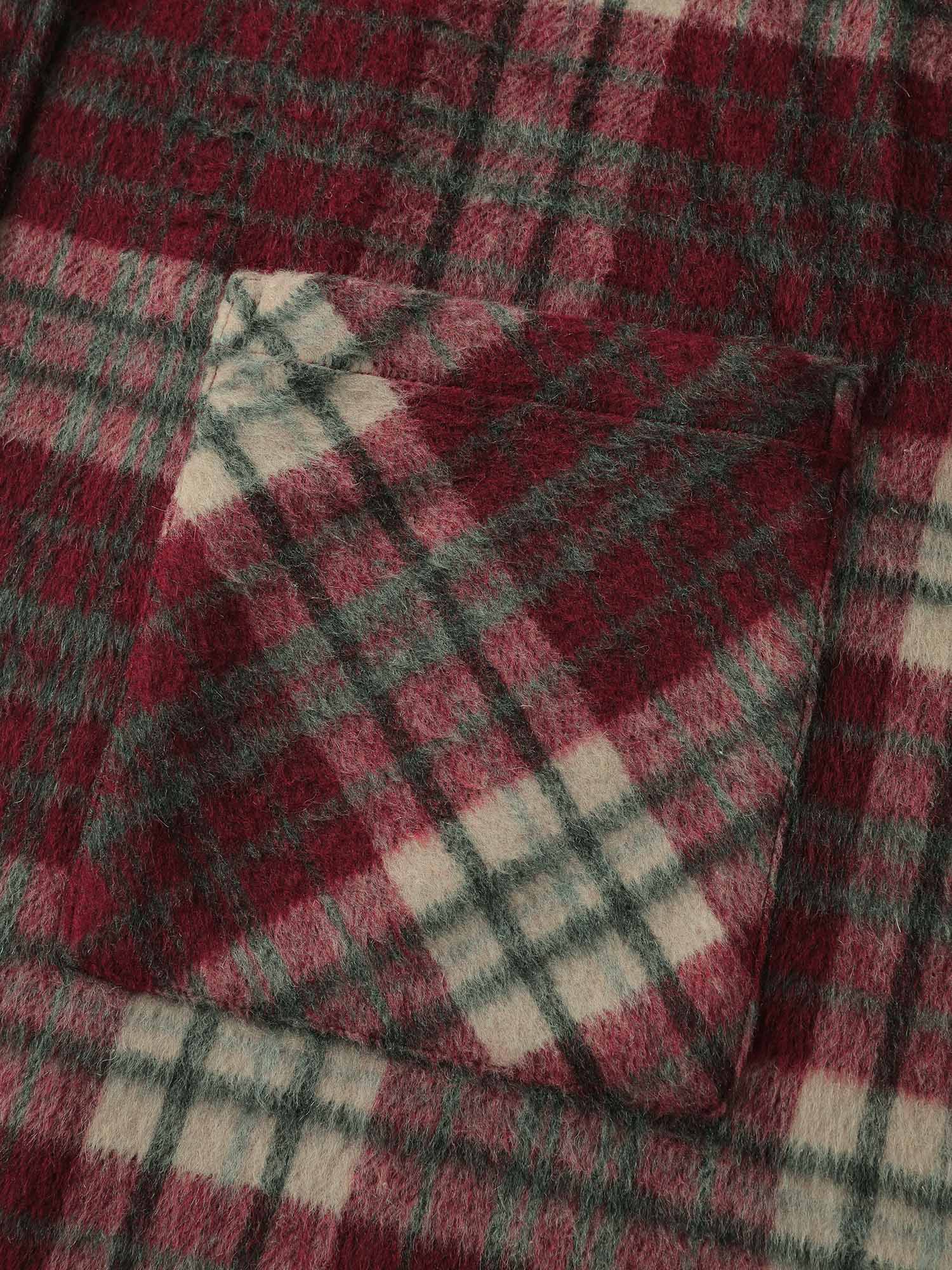 Plaid Fleece Hooded Button Coat