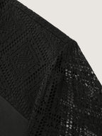 Stretchy Textured Sheer Sleeve Contrast Blazer