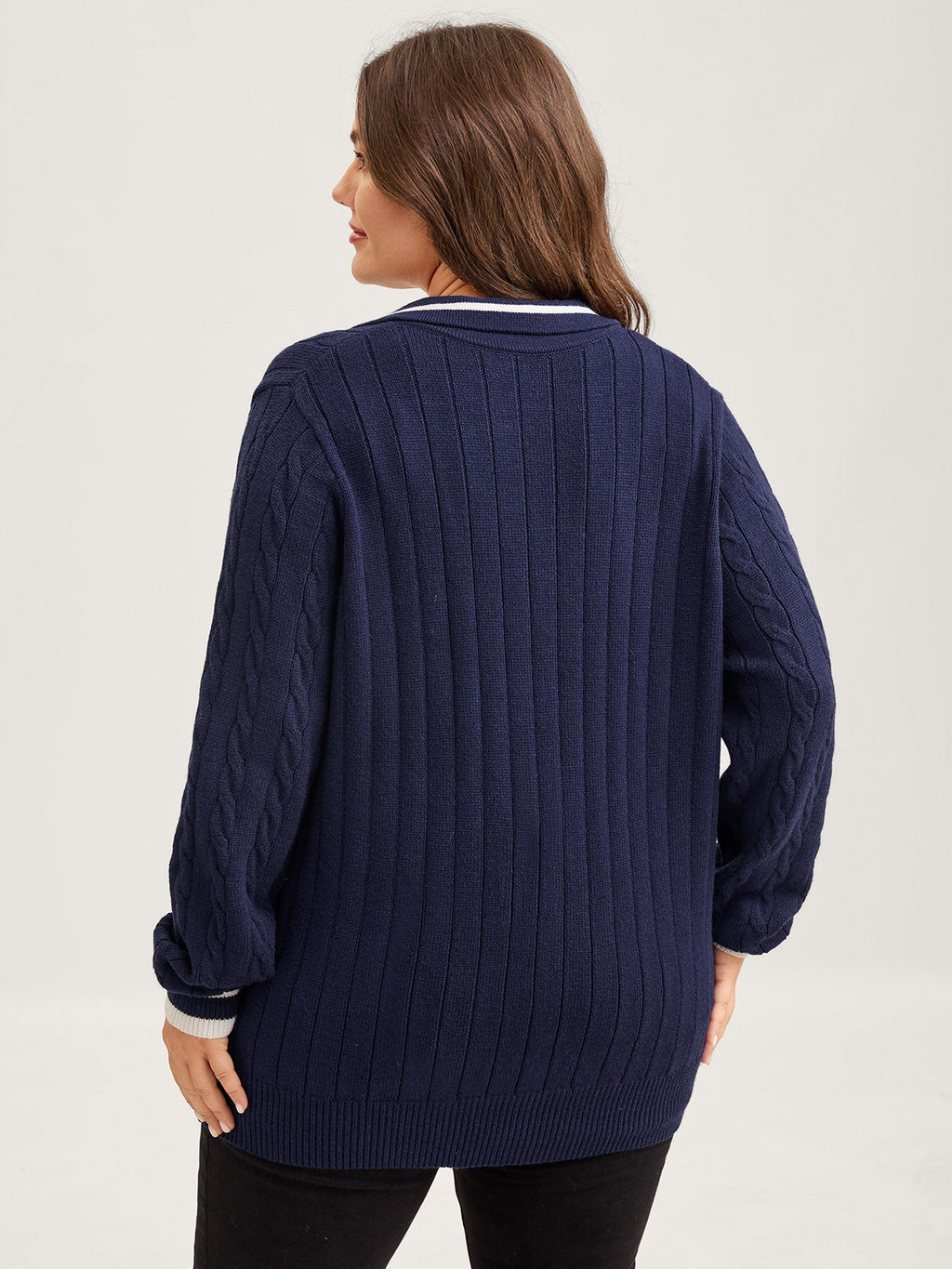 Supersoft Cable Knit Polo Collar Contrast Pullover