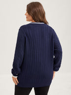 Supersoft Cable Knit Polo Collar Contrast Pullover
