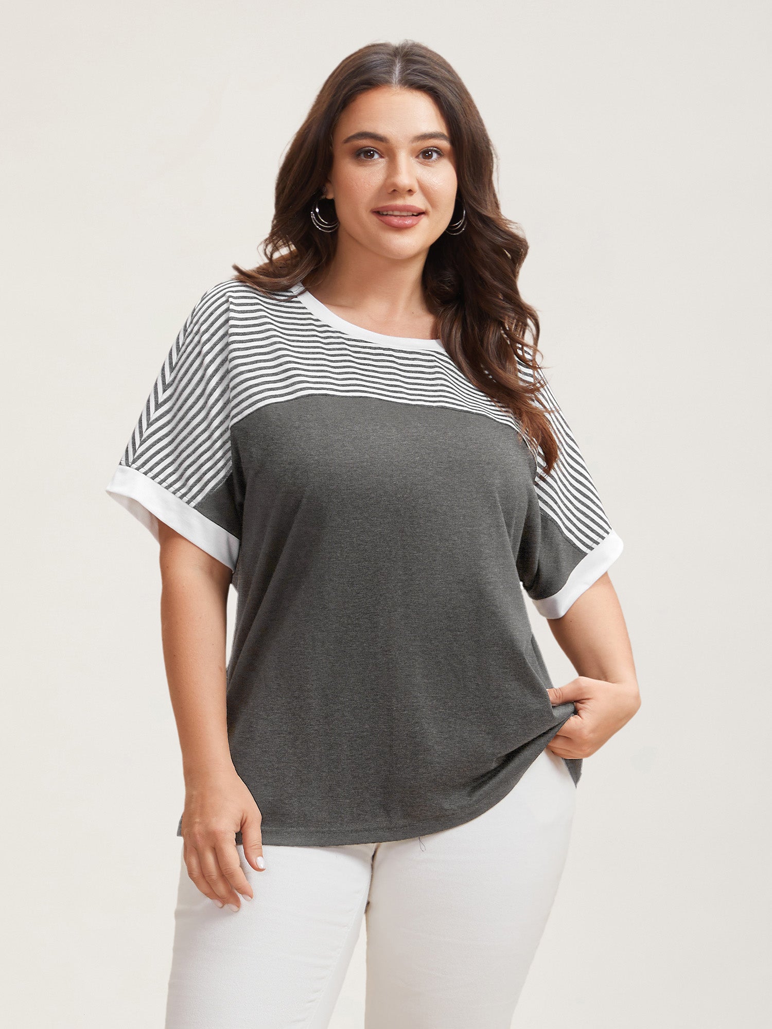 Solid and Striped Contrast Hem T-Shirt
