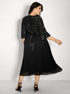 Sequin Floral Tulle Shirred Waist Maxi Dress