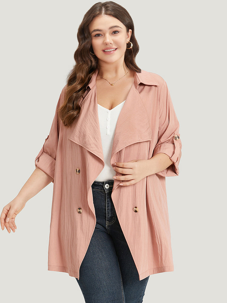 Plain Lapel Collar Asymmetrical Tab Sleeve Coat