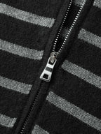 Supersoft Stripe Hooded Zipper Pockets Knit Cardigan