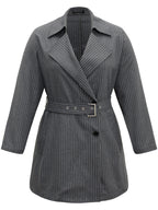 Striped Belted Lapel Collar Tunic Coat