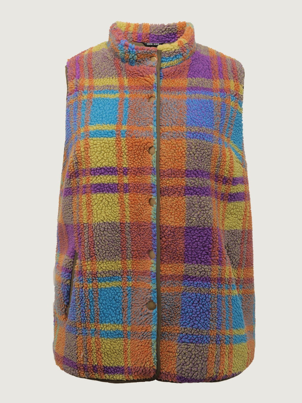 Colorful Plaid Teddy Fleece Lined Vest