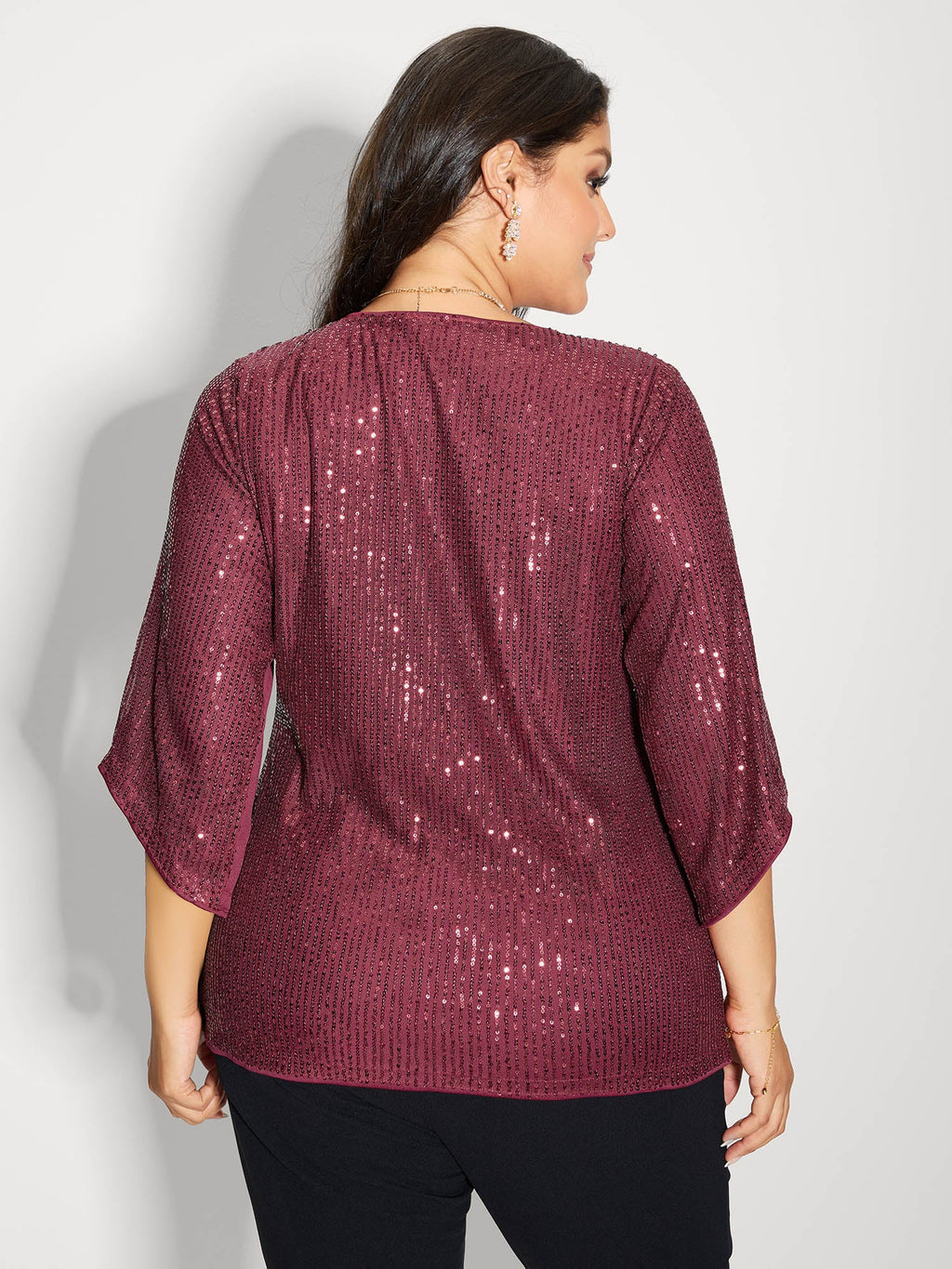 Shimmery Sequin Gathered Flared Sleeve Blouse