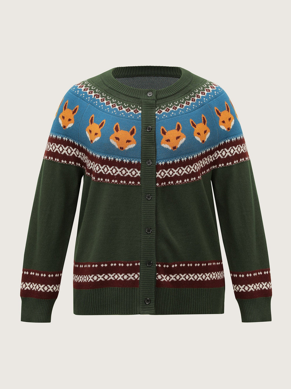 Fox Fair-Isle Jacquard Knit Cardigan