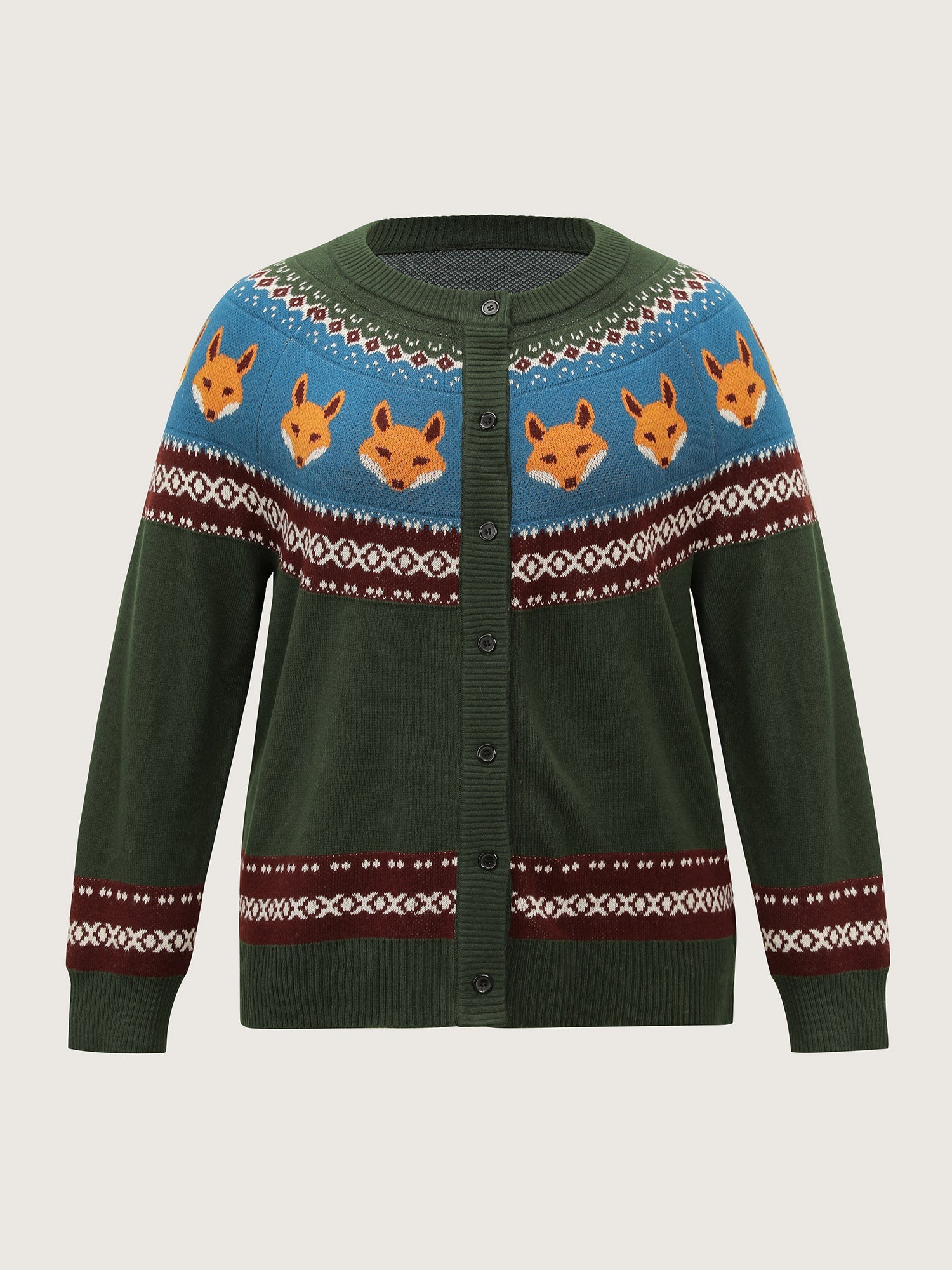 Fox Fair-Isle Jacquard Knit Cardigan