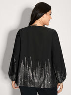Shimmery Cut-Out Neck Blouse