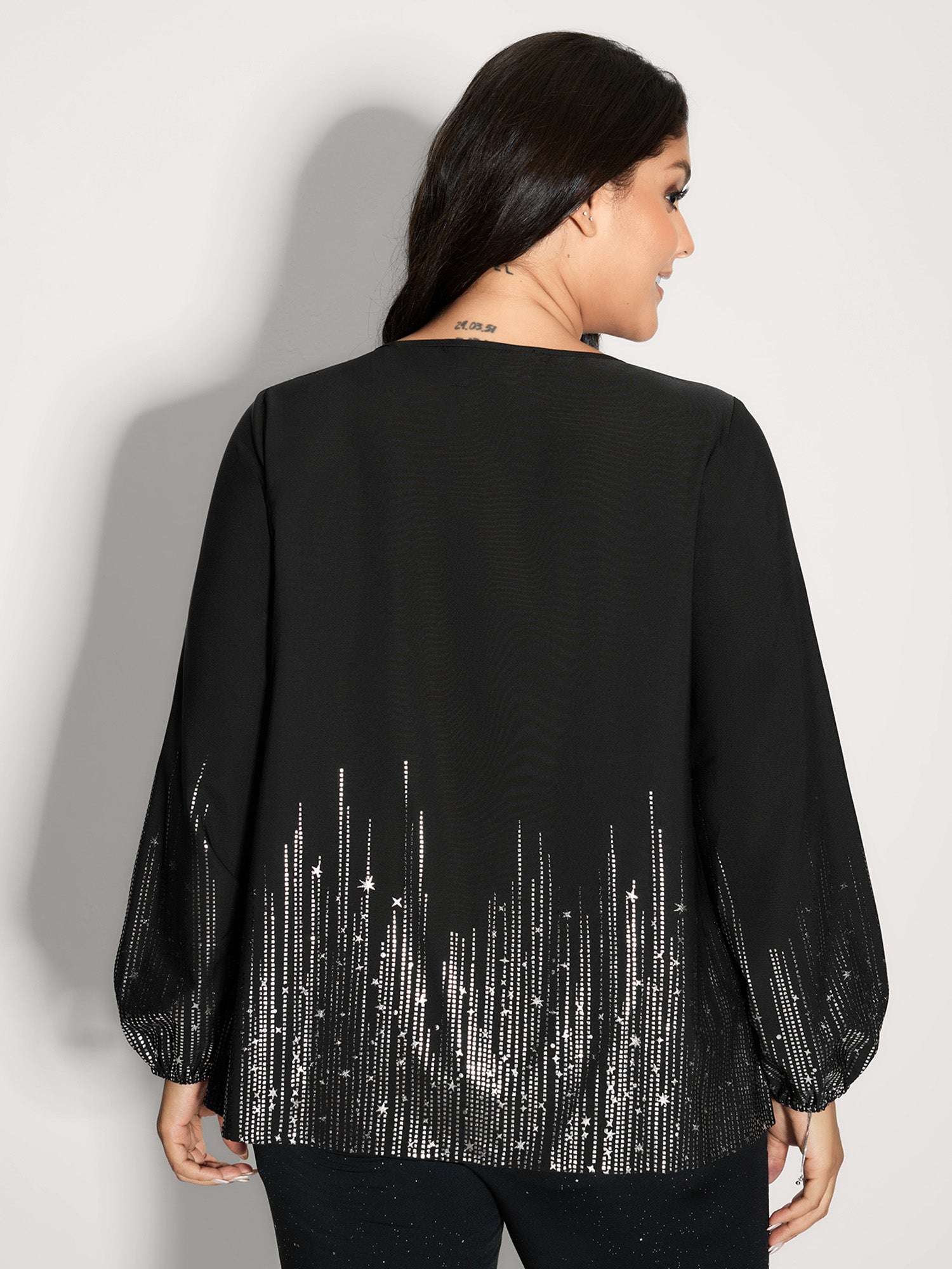 Shimmery Cut-Out Neck Blouse