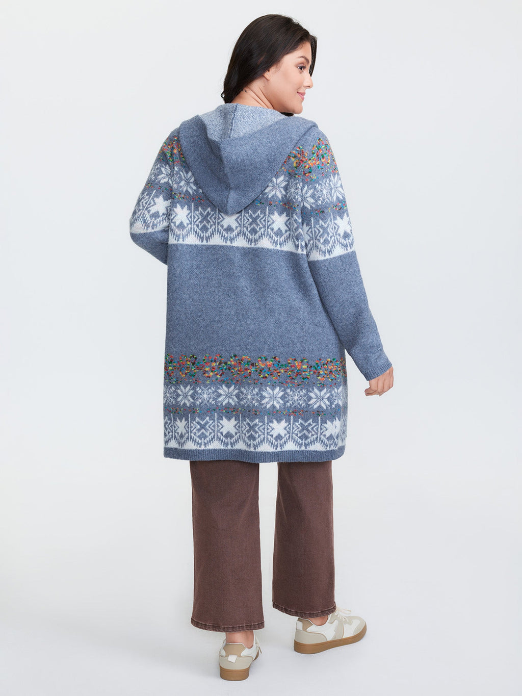Boho Print Jacquard Hooded Knit Cardigan