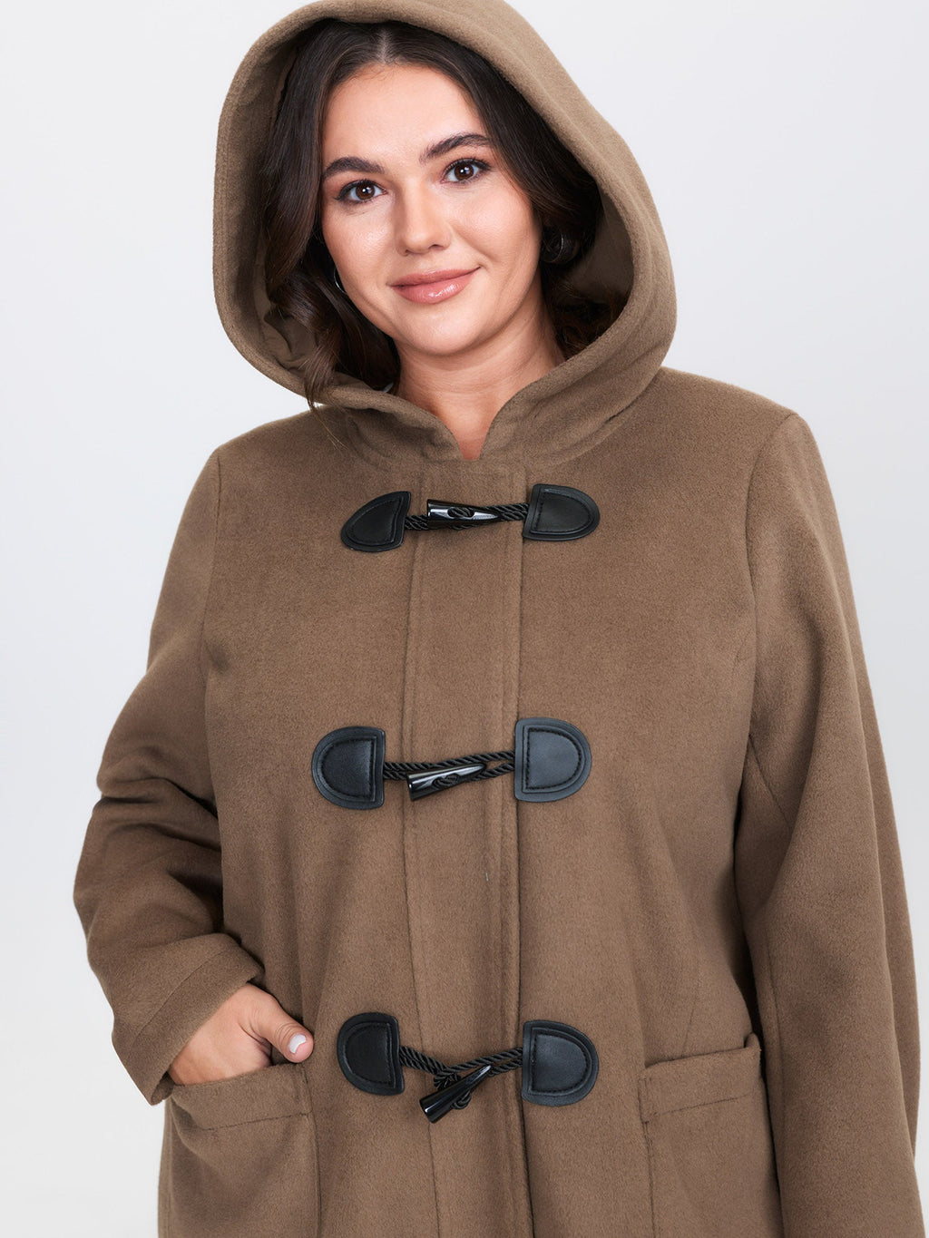 Hooded Relaxed-Fit Horn Button Long Coat