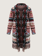 Fair-Isle Pattern Jacquard Fringes Knit Cardigan