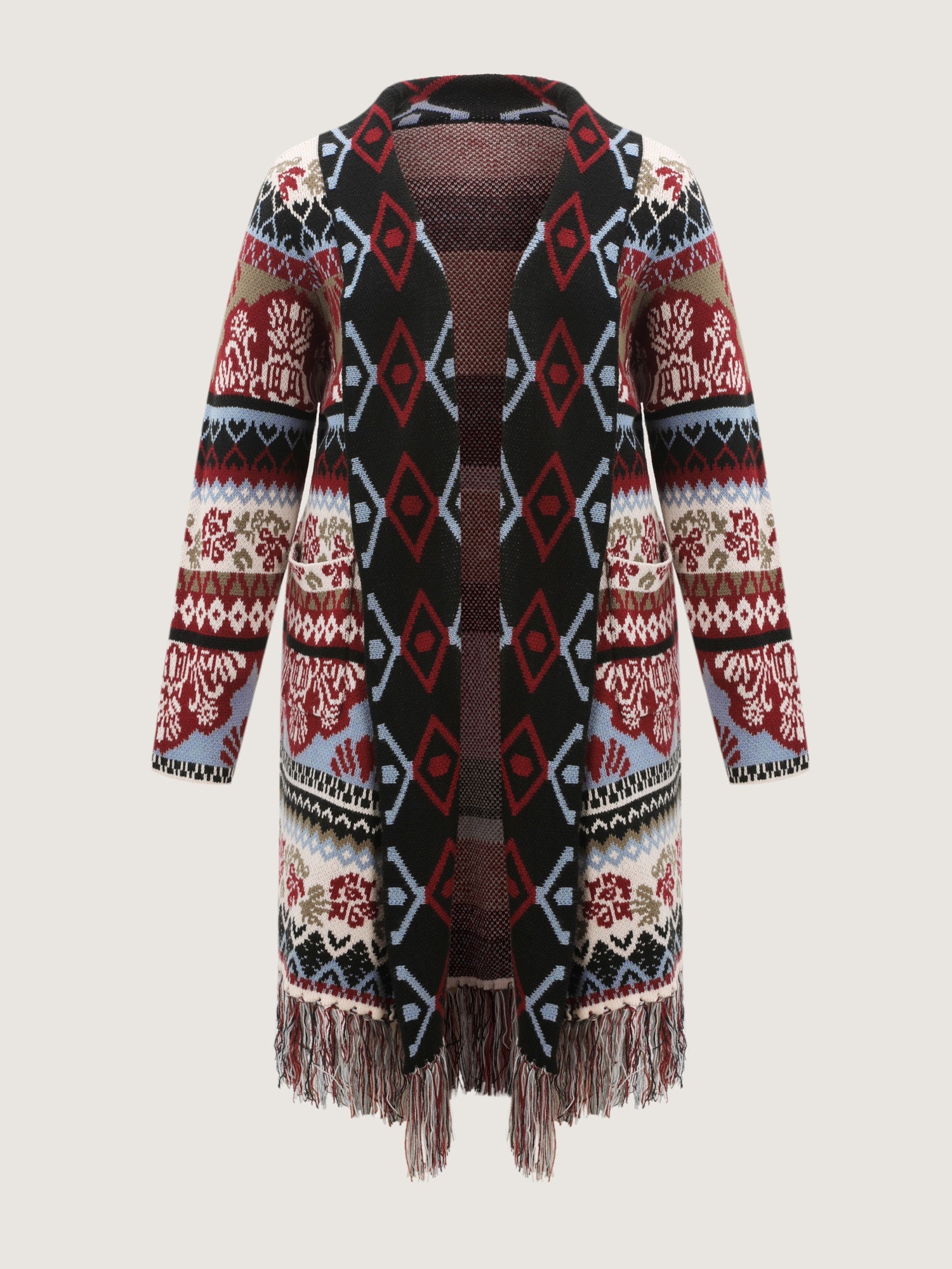 Fair-Isle Pattern Jacquard Fringes Knit Cardigan