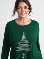 Sequin Cord Embroidered Tree Round Neck T-Shirt
