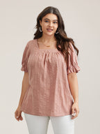 Cotton Square Neck Ruffled Sleeve Shirt