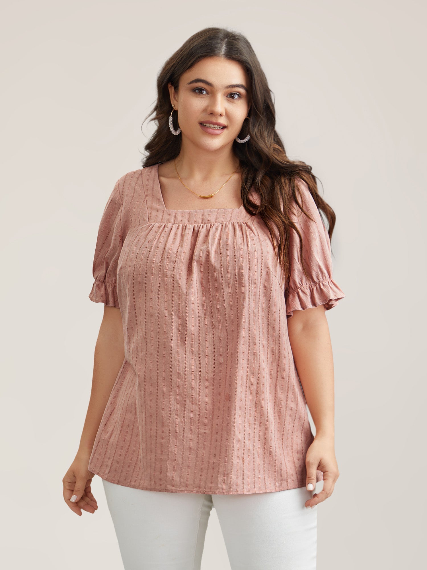 Cotton Square Neck Ruffled Sleeve Shirt